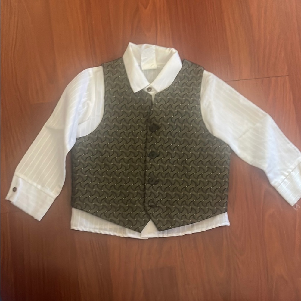 Kids Brown Patterned Vest with White Shirt
